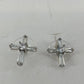 Silver Tone Cross Stud Earrings Clear Baguette Round Stones Religious Jewelry