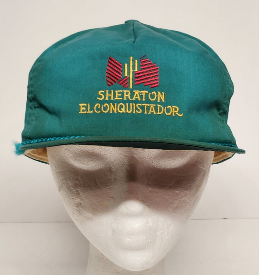 Sheraton El Conquistador Hat Low Profile Green Cap Terry Band Snapback Vintage