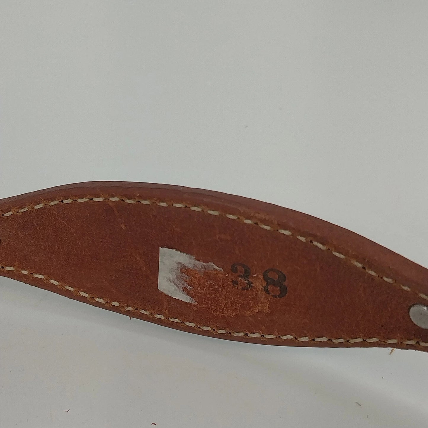 Brown Leather Basketweave Ranger Belt No Buckle 1.5" Marked 38 Vintage JJ Stamp