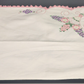 White And Pink Hand Embroidered Linen Tablerunner Vintage With Lace Trim