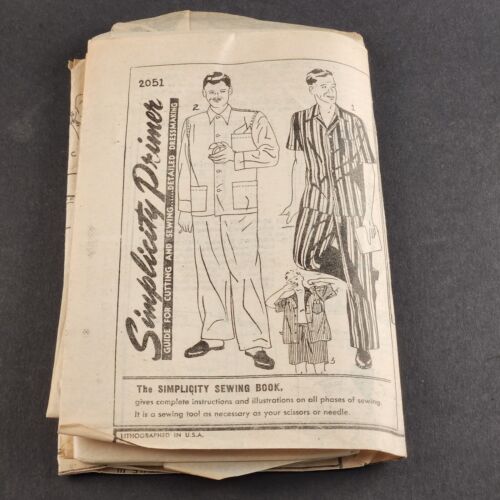 Simplicity 2051 Vintage Sewing Pattern 1950's Men's Pajamas Size Large