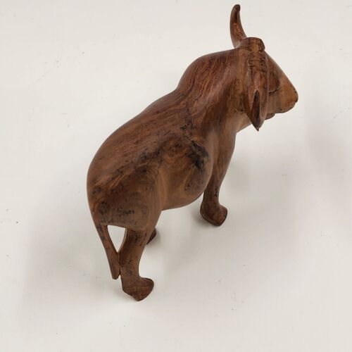 Wooden Water Buffalo Hand Carved Musk Ox Natural Hardwood Figurine 4.5" Long