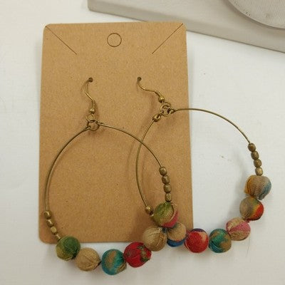 Plunder Gold Tone Chain Fabric Covered Beaded Multicolor Necklace & Earring Set