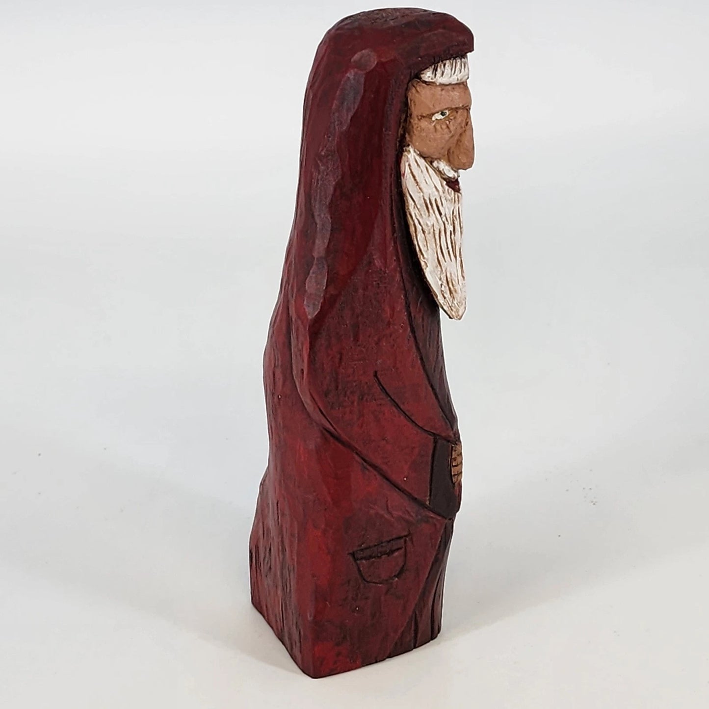 Wood Carved Pencil Santa Figurine Hand Painted Decor 7" 1995 Artist Signed GVW