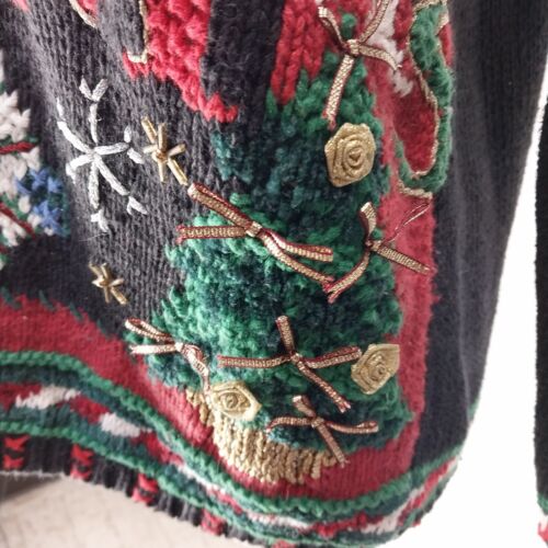 Tiara International Merry Christmas Sweater Size S Shoulder Pads Holiday Scene