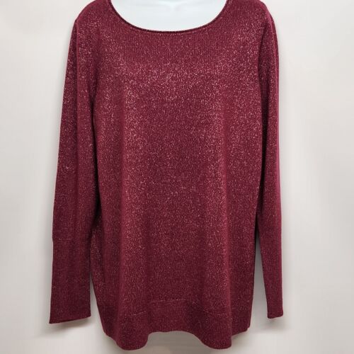 APT 9 Women's XL Glitter Knit Top Sparkly Magenta Long Sleeves Acrylic Sweater