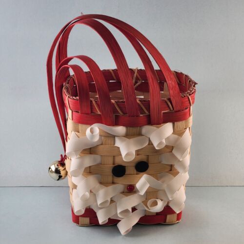 Santa Claus Face Wicker Basket Ribbon Crafting Red and Natural Basket Bell Hangs