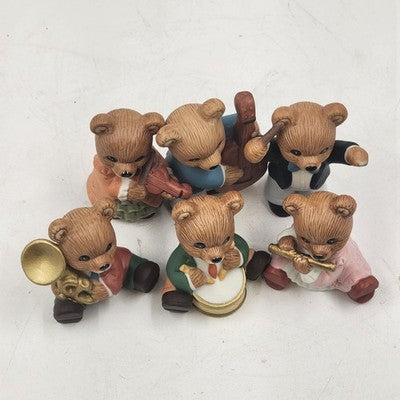 Homco Collections No 1422 Set of 6 Symphony Orchestra Musical Teddy Bears Vtg