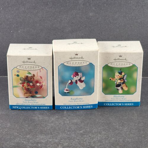 3 Hallmark Keepsake Fairy Berry Bears Ornaments Strawberry Blueberry & Raspberry