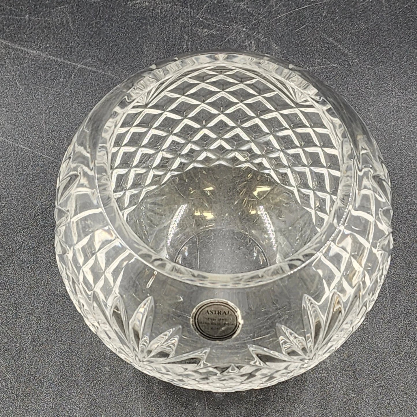 Astral Rose Bowl Vase Full Lead Cut Glass Crystal 5" Deep Fan Diamond Korea