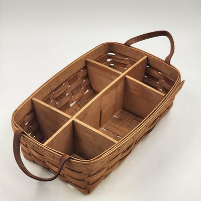 Longaberger Storage Pantry Basket with 6 Wooden Dividers & Leather Handles 1995