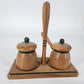 3 pc Nasco Wood Salt & Pepper Shakers Set Bean Pot Style with Stand Japan MCM