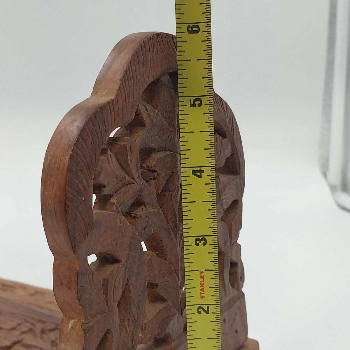 Hand Carved Natural Wood Expandable Book Rack Floral Bookends 17" Extend India