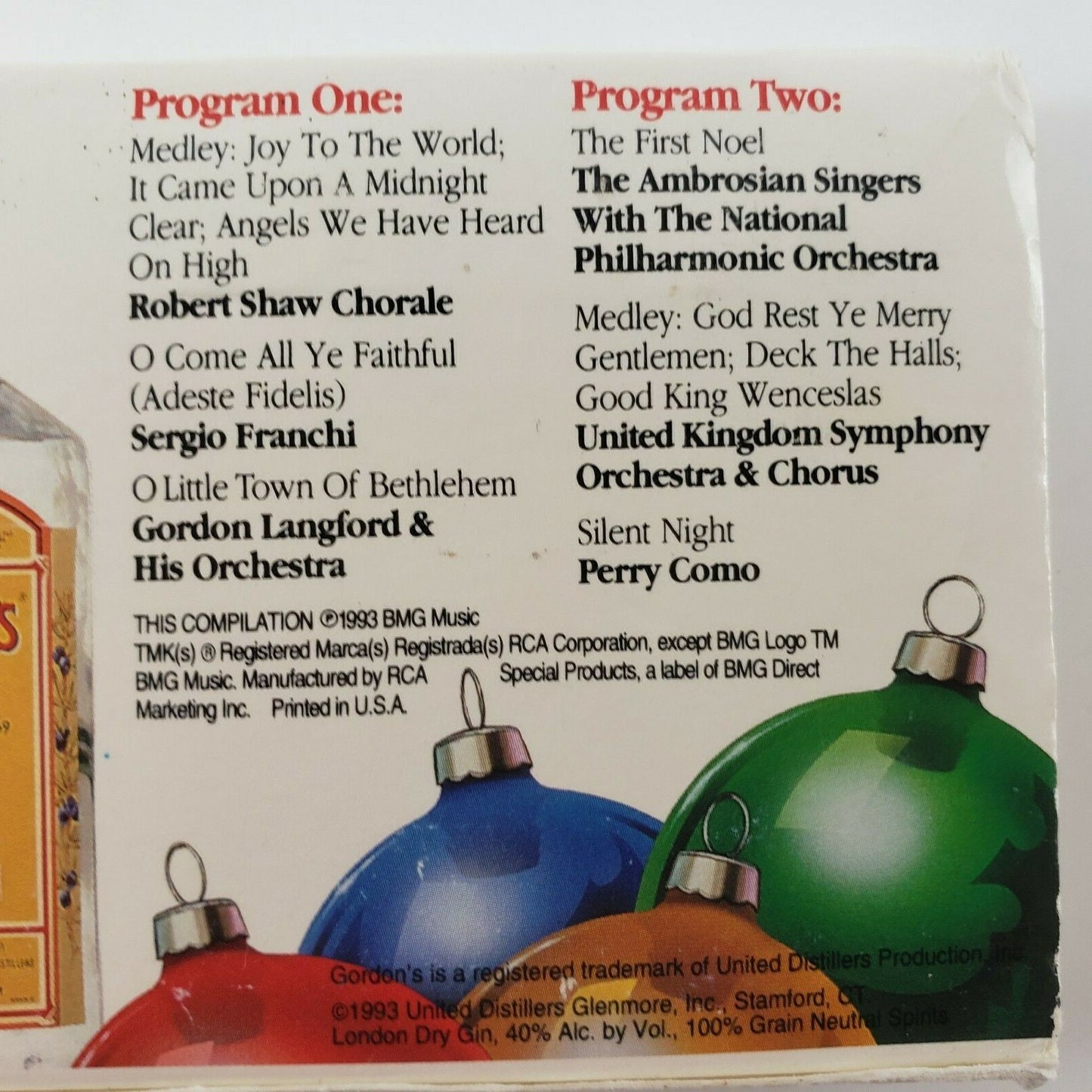 Cassette Tape by Robert Shaw Chorale Holiday Hits Gordon's BMG Christmas Music
