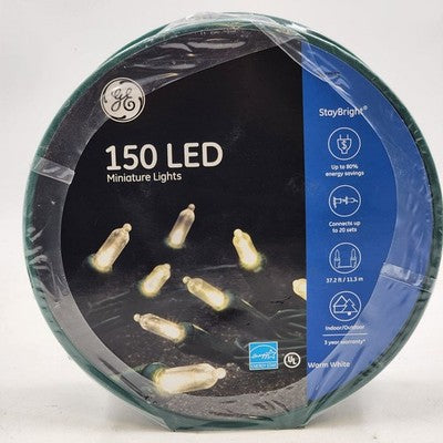 GE Stay Bright 150 LED Christmas String Light Warm White 37.2' Length per Set