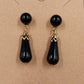 Black & Gold Tone Chunky Long Teardrop & Round Onyx Dangle Drop Earrings 1.25"