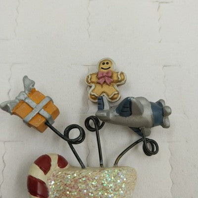 Christmas Santa Boot Stocking Brooch Pin with Gift Box Gingerbread Man & Plane