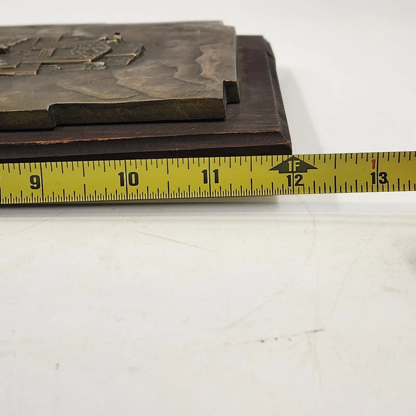 Bronze Plaque Charity Crucifixion Tower on Wood 1956 Shrine of the Little Flower