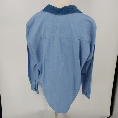 Tan Jay Women’s Blue Floral Embroidered Blouse Sz 16 Cotton Long Sleeve Top