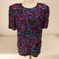 Mark & John Silk Sequined Beaded Top Size L Blue Pink Purple Short Sleeve AS IS