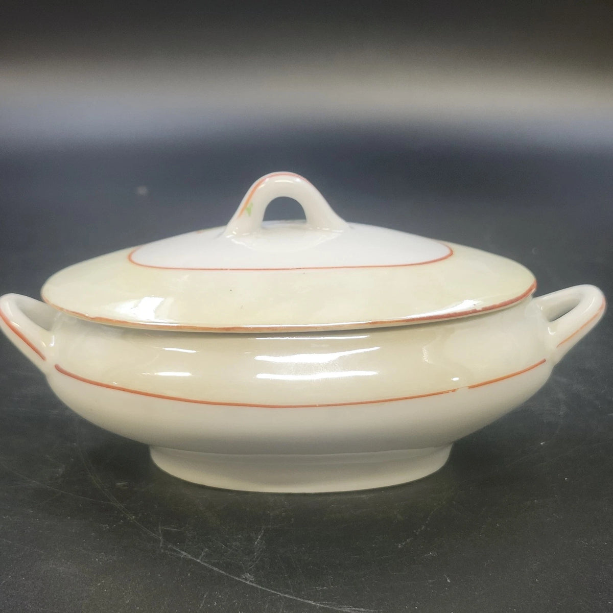 Hand Painted Floral Porcelain Covered Serving Bowl 6.5" Double Handle Japan