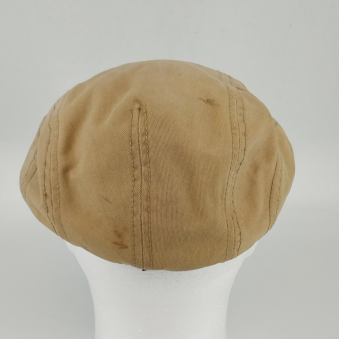 George Tan Canvas Newsboy Cap Flat Driving Hat Multi Panel Mens Small Spot Vtg