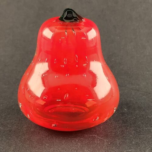 Strawberry Glass Paperweight Hand Blown Controlled Bubble Murano Italian Style