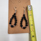Set of 2 Gold Tone Oval Loops & Silver Tone w/ Black Beaded Drop Dangle Earrings