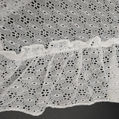 Round White Tablecloth Lace Crocheted Eyelet Doily Motif Ruffled Edge 66"