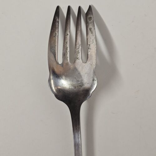 Hand Forged Maker Unknown Extra Large Fork 4-Prong Silver Handle Antique 8.75"