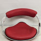 Red Adjustable Height Vinyl Bar Stool with Arms Chrome Footrest Pneumatic NOS