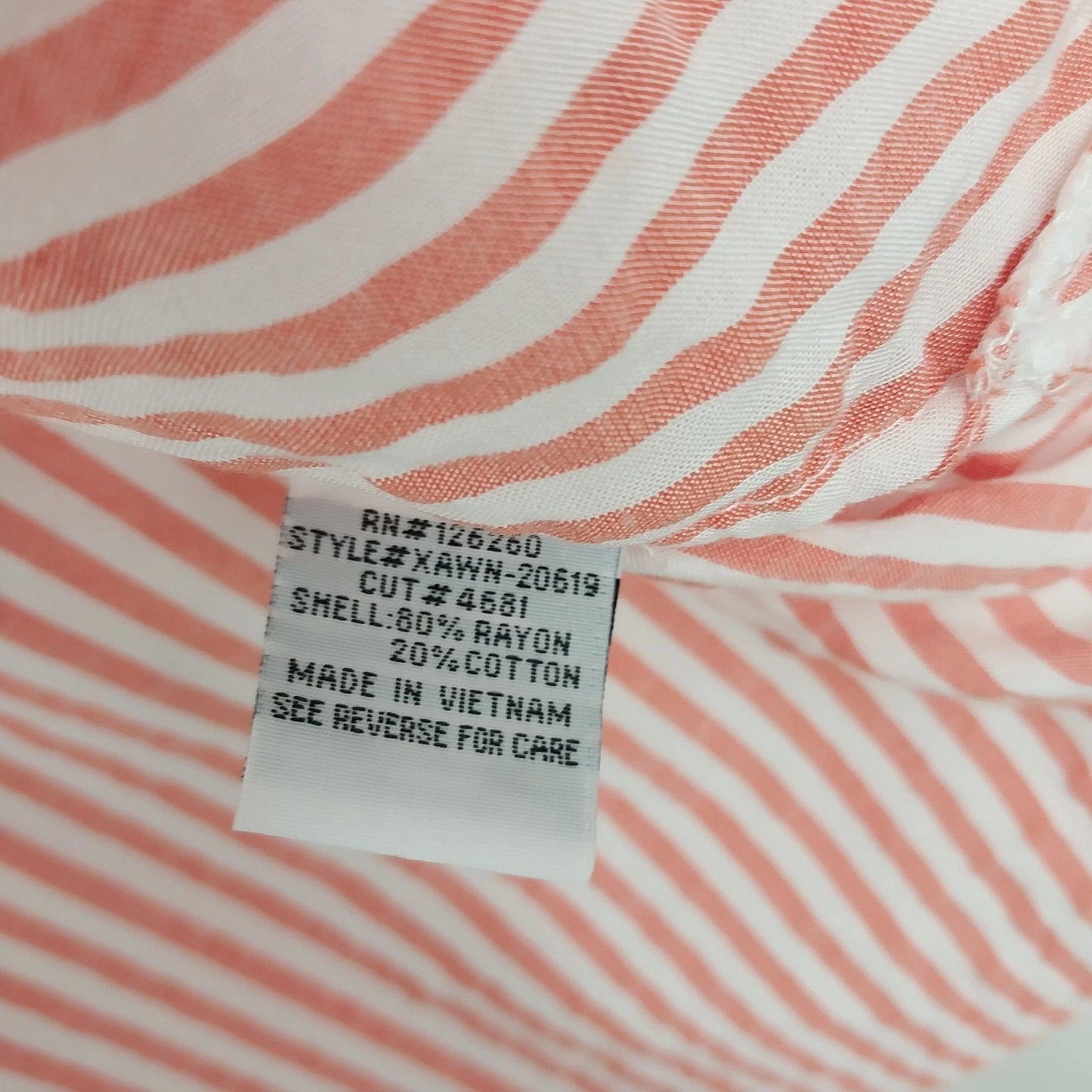 Velvet Heart Women's Peach White Striped Button Down Blouse Roll Tab Sleeve XL