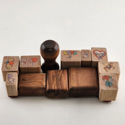 12 Wood and Acrylic Mounted Rubberized Stamps Positive Feelings Vintage