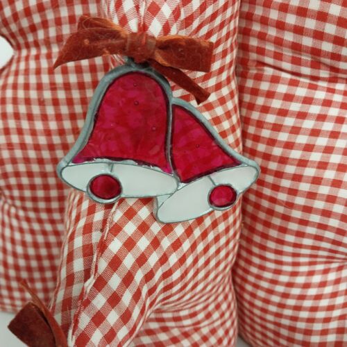 Large Fat Fabric Stuffed Christmas Tree Handmade Red Gingham Body Green Top Bows