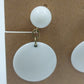 Gold Tone with White Round Disc Plastic Dangle Drop Clip On Earrings