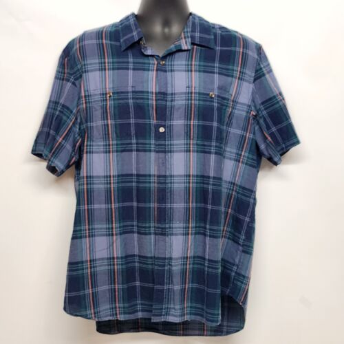 Old Navy PLAID Men's SS Shirt XL Blue Button Down Regular Fit 2 Pockets