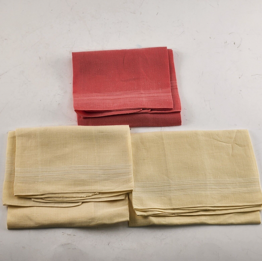 One Red and Two Yellow Linen Dinner Napkins Dining Table Vintage 19"x13.5"