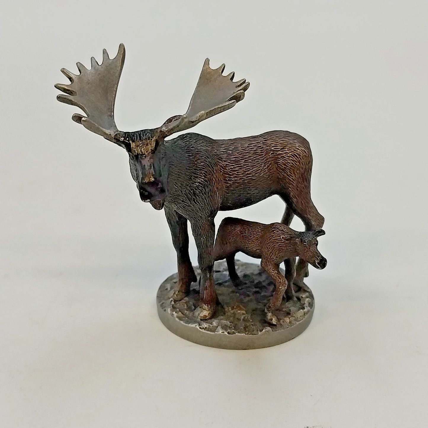 Heller Moose & Calf Pewter Statue Figurine 2" Wildlife Miniature 1983 Vintage