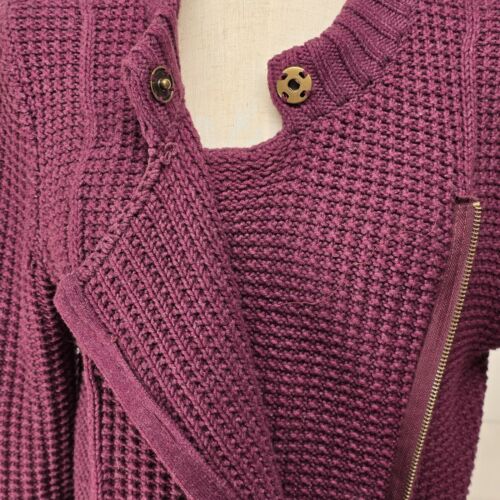 Ruff Hewn Lg Purple Cardigan Sweater Polycotton Knit Pockets Offset Zipper Front