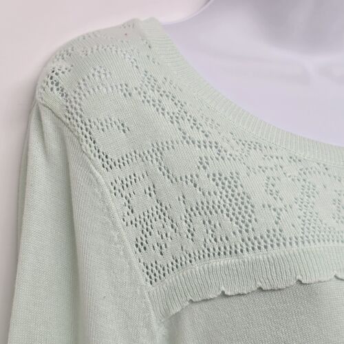 Elle Pastel Mint Green Sweater Size Large 3/4 Sleeve Cotton Rayon Pullover NWT