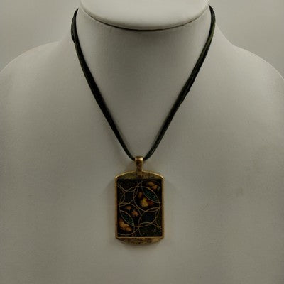 Necklace Liz Sophia Multicolor Stained Glass & Gold Tone Pendant in Corded Chain