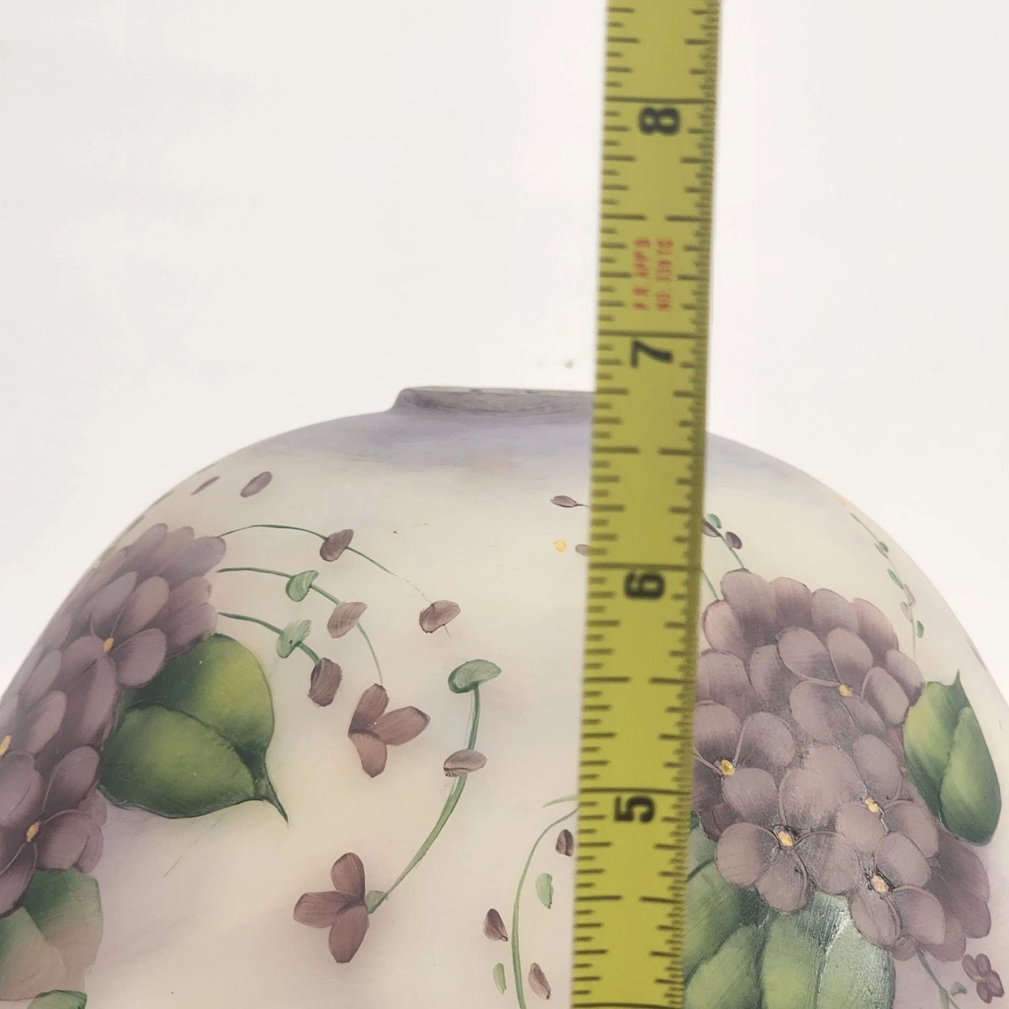 Frosted Purple Glass Lamp Shade Hand Painted Violets Beaded Fringe 16" Vintage