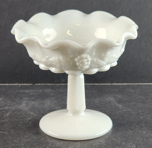 Footed Lipped Small Comport Paneled Grape Milk Glass by Westmoreland 5" Across