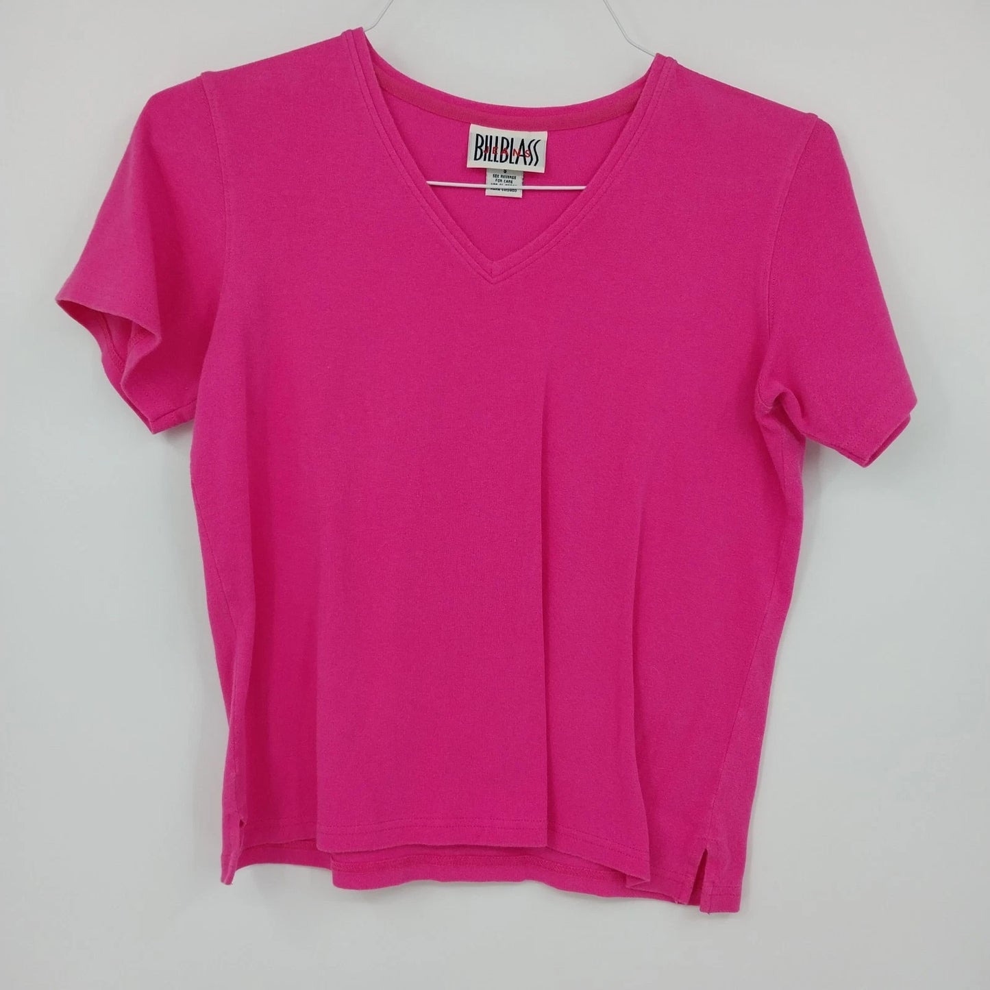 Bill Blass Jeans Women's Small Pink V Neck T Shirt Stretch Cotton Short Sleeve