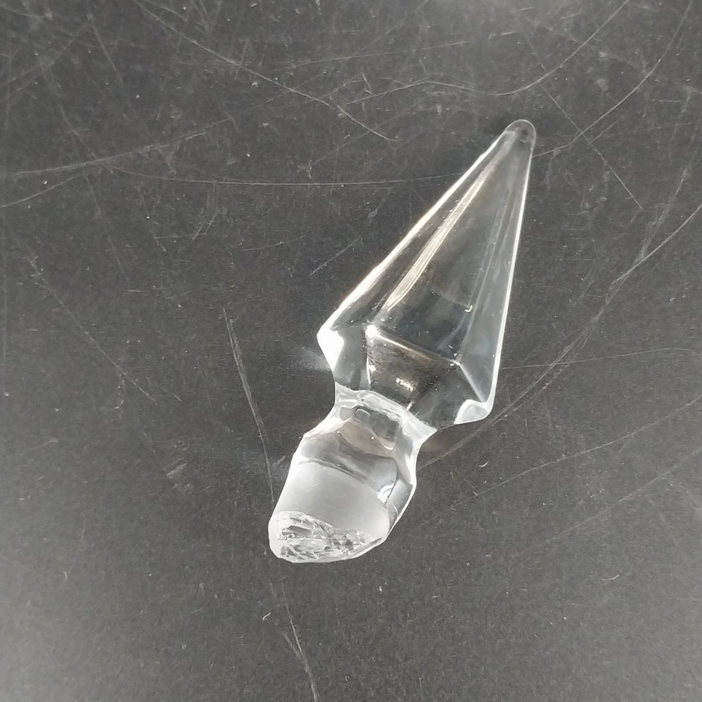 Etched Cut Clear Glass Cruet Multi Faceted Stopper Clear Glass Antique