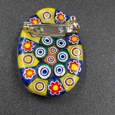 Oval Murano Glass Style Circles Multicolor Floral & Circles Brooch Lapel Pin