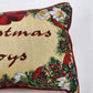 Christmas Joys Throw Pillow Red Back Holly Berries Holiday Decor 18" x 11"