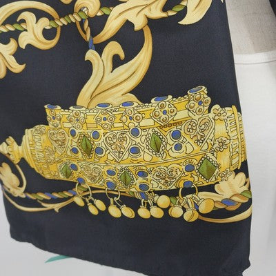 Carlotta Roma Silk Scarf 34" Square Neck Warmer Baroque Black Gold Made in Italy