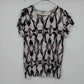 Relativity Abstract Ikat Print Blouse Women's Large Short Sleeve Black White