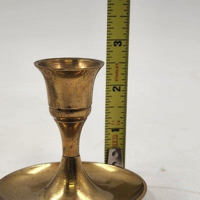 Solid Brass Gold Tone Candlestick Candle Hlder 2.5" x 3" Made in India Vintage